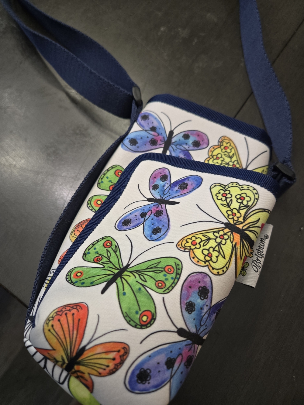 Brighton Multicolor Butterfly Print Crossbody Water Bottle Holder. Never Used.